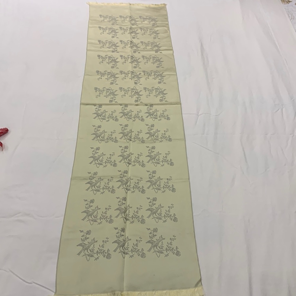Lovely Chinese silk oblong scarf bird and roses 2 tone